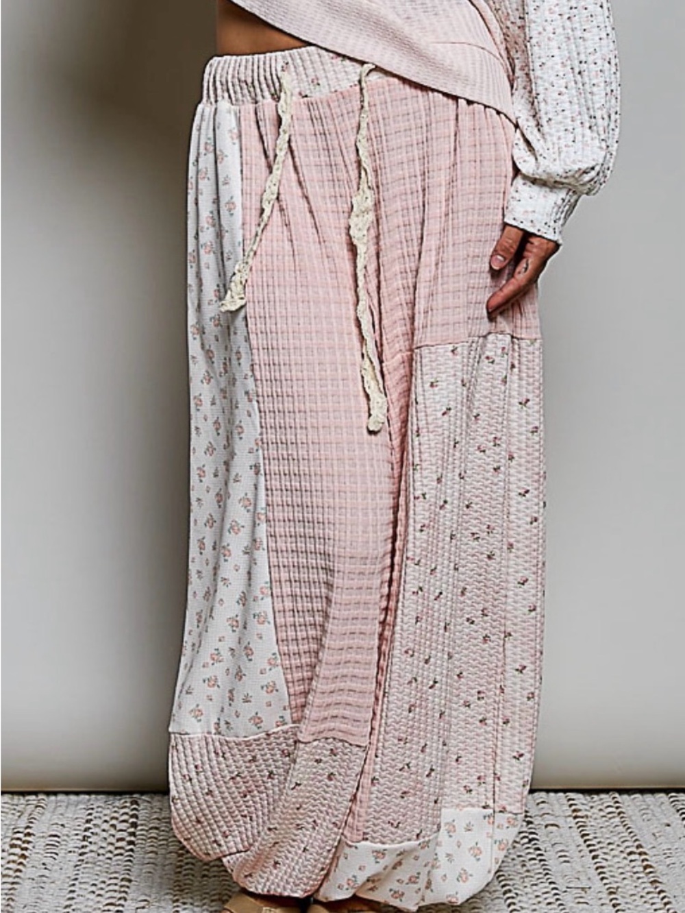 POL Blush Pink Patchwork Wide-Leg Jogger Pants